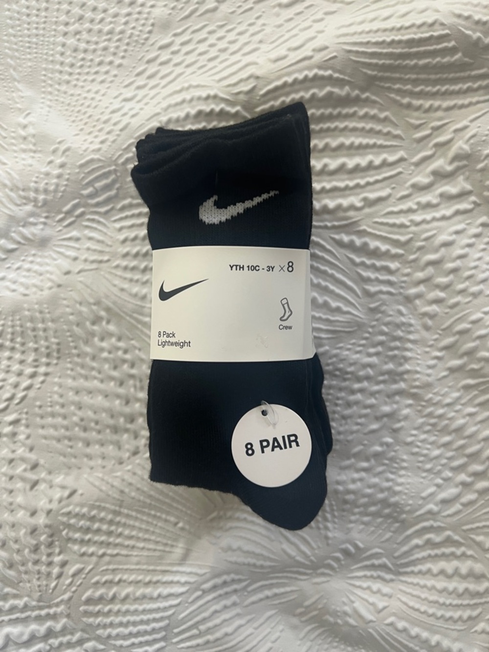 NWT NIKE Youth 10c-3y Black Crew Socks 8 pack!!!!